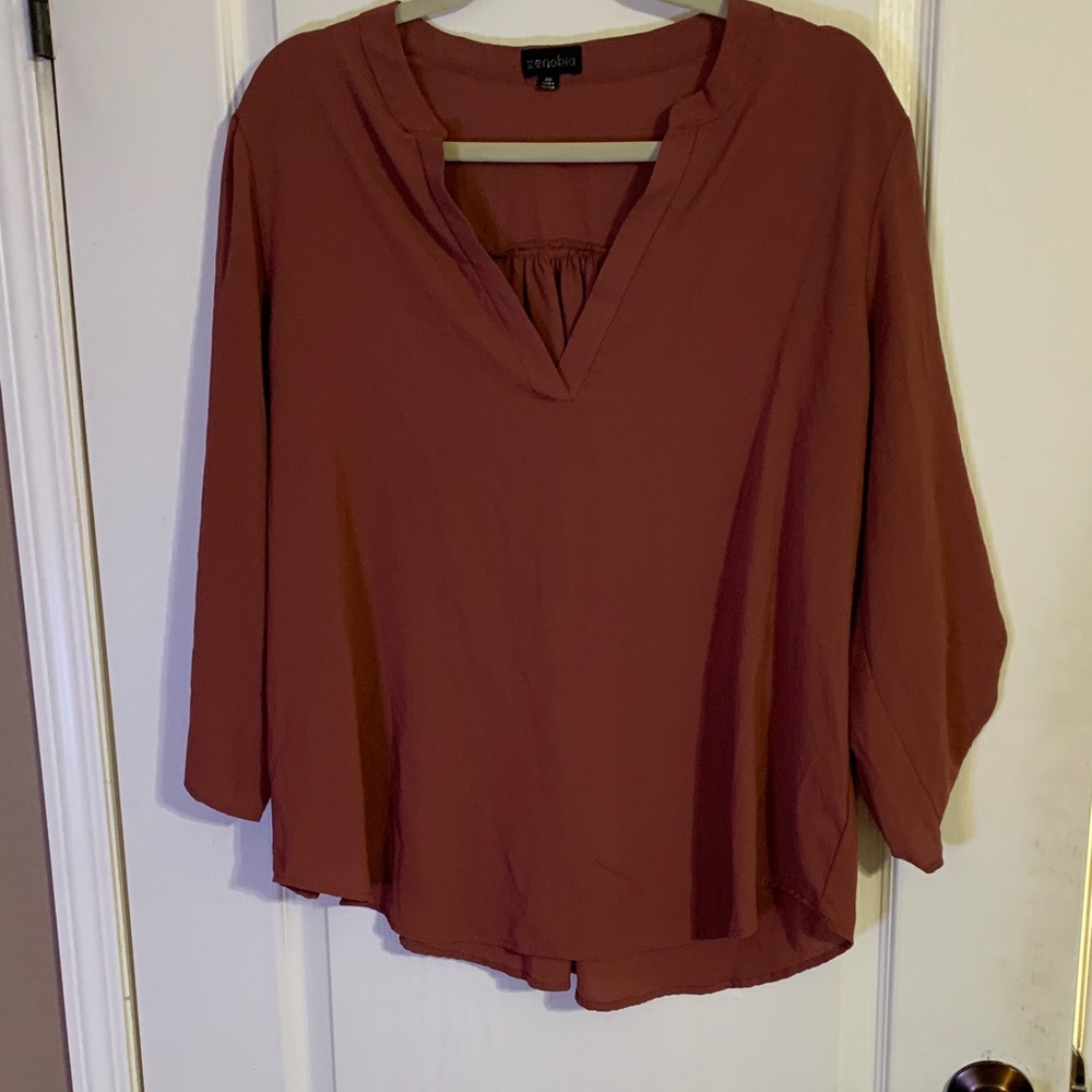 Zenobia Women's Rich Brown V-Neck Blouse